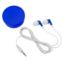 Good quality Cheap portable OEM logo pocket size 1.2 m cable in-ear mobile phone earbud in circular shaped PP plastic case